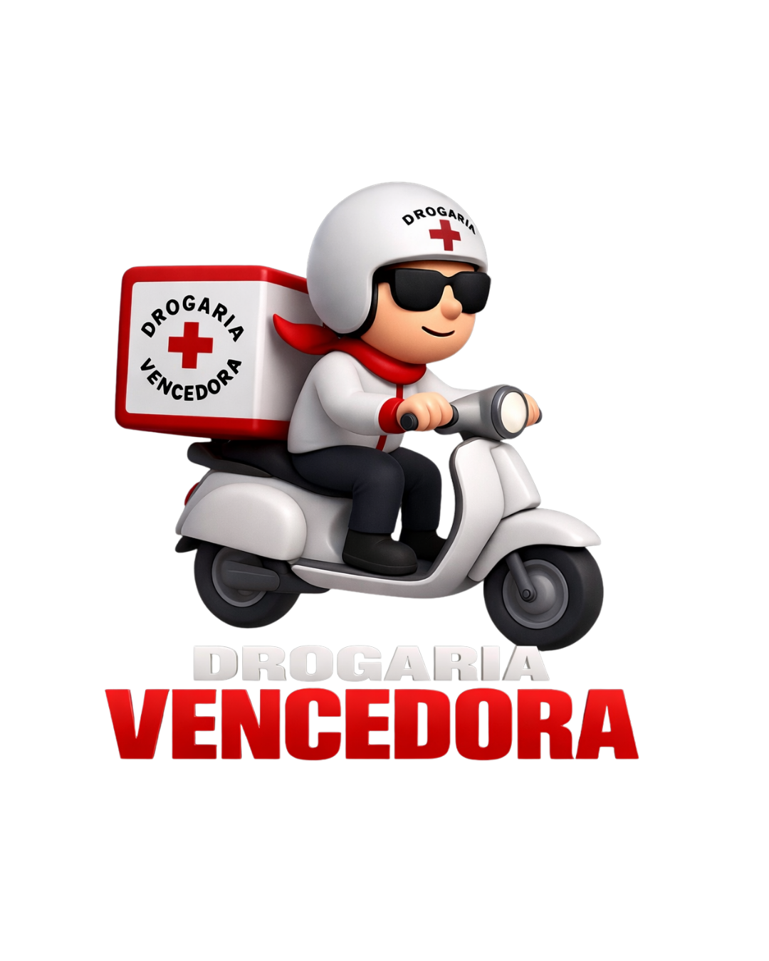 Mascote da Drogaria Vencedora na moto